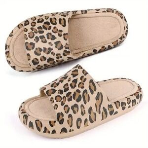 Cveico's Leopard Animal Print Women 11 Slip On Open Toe Platform Sandals Cozy‎